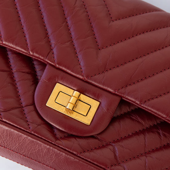 Chanel Burgundy Aged Calfskin Chevron Quilted 2.55 Reissue Mini Flap Bag