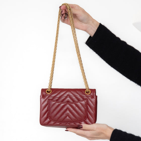 Chanel Burgundy Aged Calfskin Chevron Quilted 2.55 Reissue Mini Flap Bag