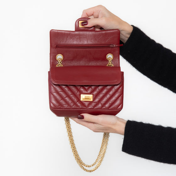 Chanel Burgundy Aged Calfskin Chevron Quilted 2.55 Reissue Mini Flap Bag