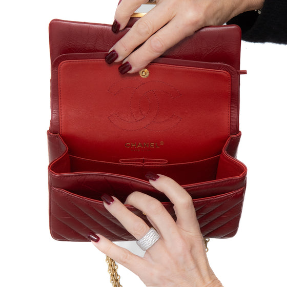 Chanel Burgundy Aged Calfskin Chevron Quilted 2.55 Reissue Mini Flap Bag