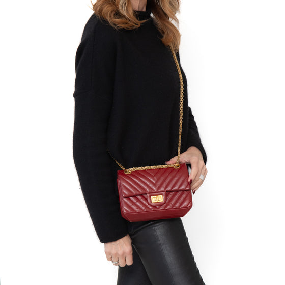 Chanel Burgundy Aged Calfskin Chevron Quilted 2.55 Reissue Mini Flap Bag