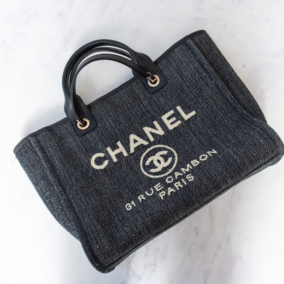 Chanel Deauville Denim And Tweed Shopping Tote Bag