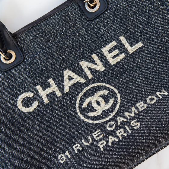 Chanel Deauville Denim And Tweed Shopping Tote Bag