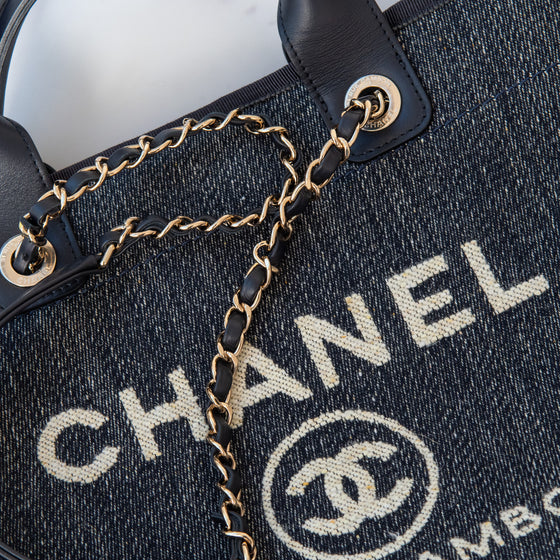 Chanel Deauville Denim And Tweed Shopping Tote Bag