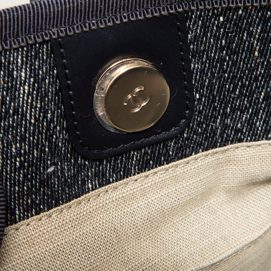 Chanel Deauville Denim And Tweed Shopping Tote Bag