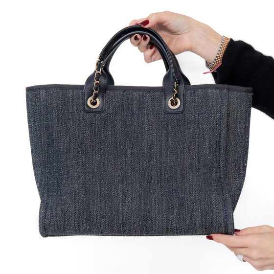 Chanel Deauville Denim And Tweed Shopping Tote Bag
