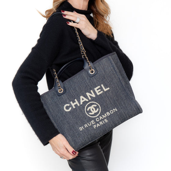 Chanel Deauville Denim And Tweed Shopping Tote Bag