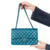 Chanel Classic Quilted Medium Double Flap Teal Lambskin Leather Bag