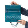 Chanel Classic Quilted Medium Double Flap Teal Lambskin Leather Bag