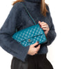 Chanel Classic Quilted Medium Double Flap Teal Lambskin Leather Bag