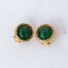 Chanel Vintage Green Cabochon Clip On Earrings