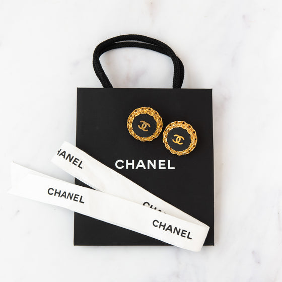 Chanel Vintage CC Logo Disc Clip On Earrings