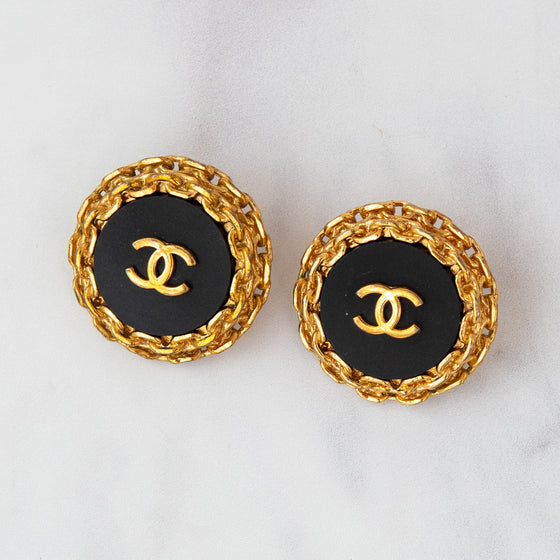 Chanel Vintage CC Logo Disc Clip On Earrings