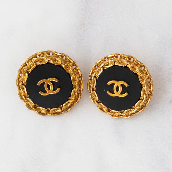 Chanel Vintage CC Logo Disc Clip On Earrings