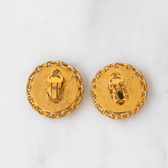 Chanel Vintage CC Logo Disc Clip On Earrings