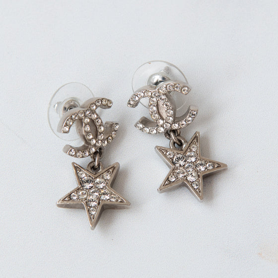 Chanel Crystal Logo Star Drop Earrings
