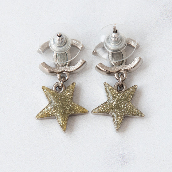 Chanel Crystal Logo Star Drop Earrings