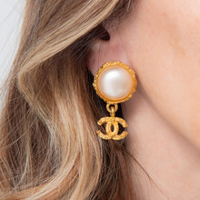  Chanel Vintage Cabochon Pearl CC  Drop Clip On Earrings