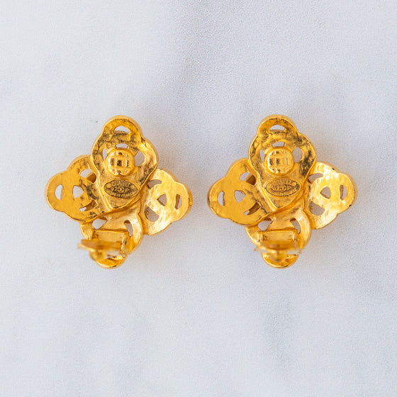 Chanel Vintage 97P Coco Mark Diamond Shape Gold Plated Clip On Earrings