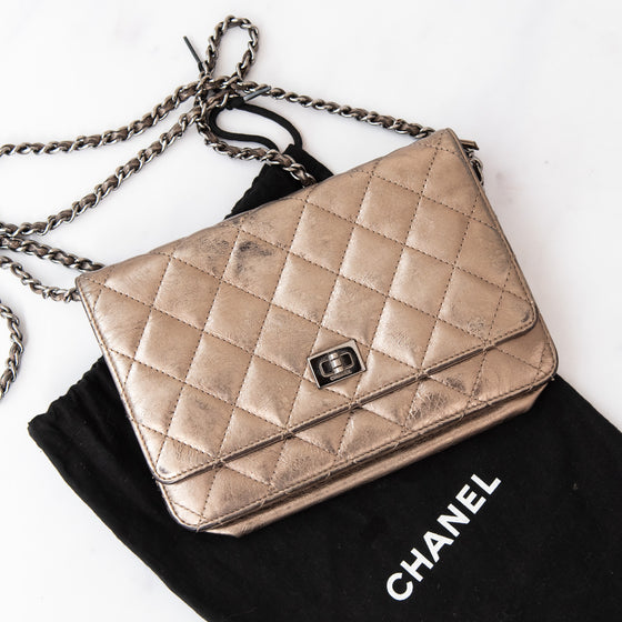 Chanel Metallic Gold Aged Quilted Reissue Wallet On Chain Bag