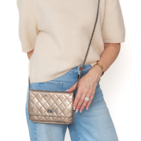 Chanel Metallic Gold Aged Quilted Reissue Wallet On Chain Bag