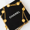 Chanel Vintage Gold Tone CC Logo Coin Medallion Charm Long Necklace
