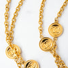 Chanel Vintage Gold Tone CC Logo Coin Medallion Charm Long Necklace