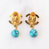 Chanel CC Turquoise Turnlock Clip On Earrings
