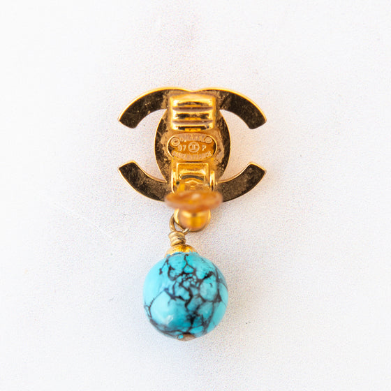 Chanel CC Turquoise Turnlock Clip On Earrings