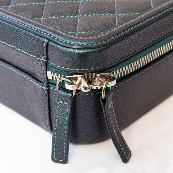 Chanel Dark Turquoise Caviar Quilted Leather Medium CC Filigree Vanity Case Iridescent Hardware