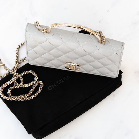 Chanel Grey  Wallet On Chain Top Handle Diamante Detail Bag