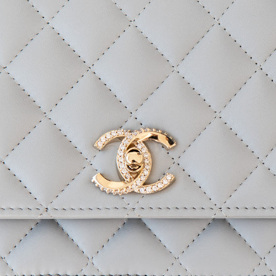 Chanel Grey  Wallet On Chain Top Handle Diamante Detail Bag