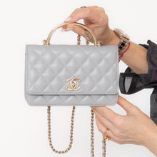  Chanel Grey  Wallet On Chain Top Handle Diamante Detail Bag