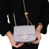 Chanel Light Grey Lambskin Quilted Mini Square  Pearl Crush Flap Bag