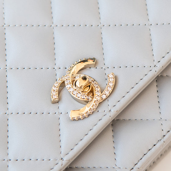 Chanel Grey  Wallet On Chain Top Handle Diamante Detail Bag