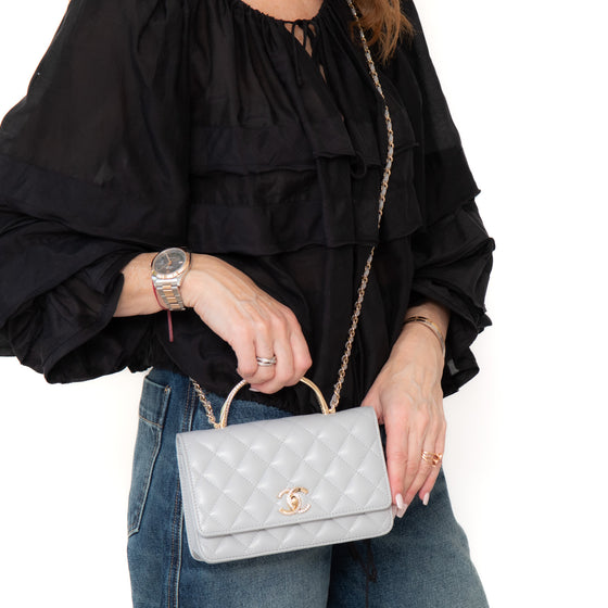 Chanel Grey  Wallet On Chain Top Handle Diamante Detail Bag