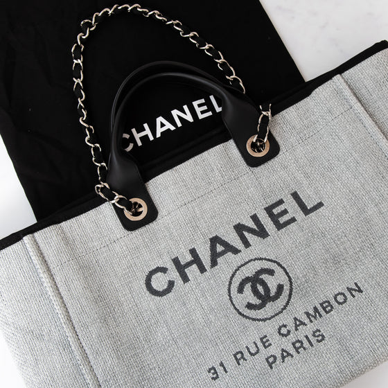 Chanel Grey Canvas and Leather Deauville Shopper Tote Bag