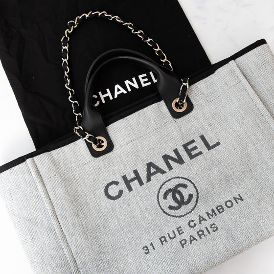 Chanel Grey Canvas and Leather Deauville Shopper Tote Bag