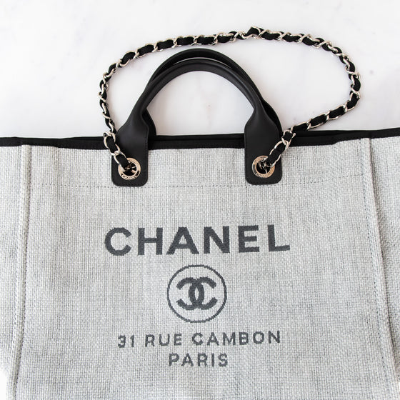 Chanel Grey Canvas and Leather Deauville Shopper Tote Bag