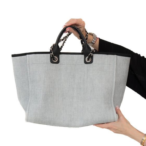 Chanel Grey Canvas and Leather Deauville Shopper Tote Bag