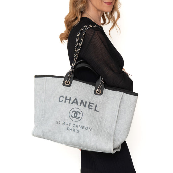 Chanel Grey Canvas and Leather Deauville Shopper Tote Bag