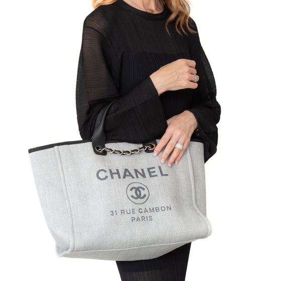 Chanel Grey Canvas and Leather Deauville Shopper Tote Bag