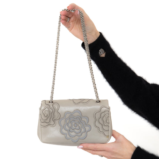 Chanel Camellia Follies Embroidered Grey Small Flap Bag