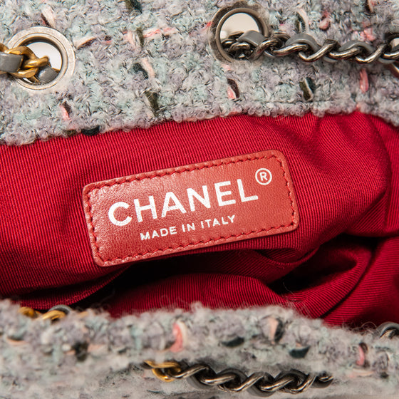 Chanel Quilted Small Gabrielle Backpack in Grey And Pink Boucle Tweed