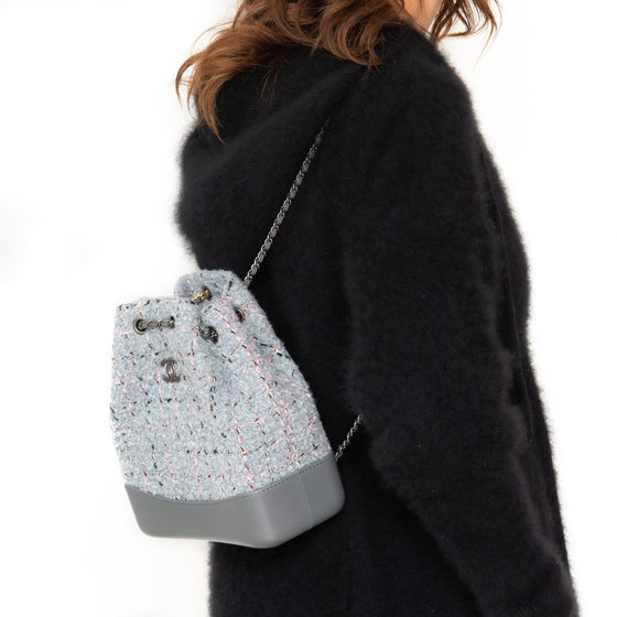 Chanel Quilted Small Gabrielle Backpack in Grey And Pink Boucle Tweed