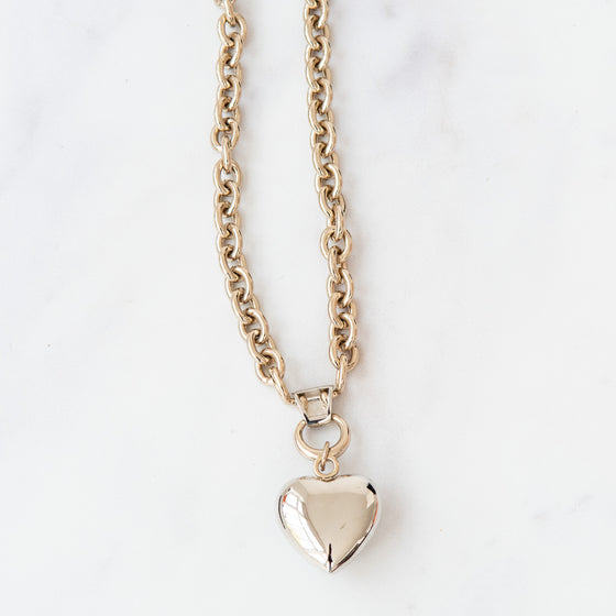 Chanel Strass and Pale Gold Metal CC Heart Necklace 2020