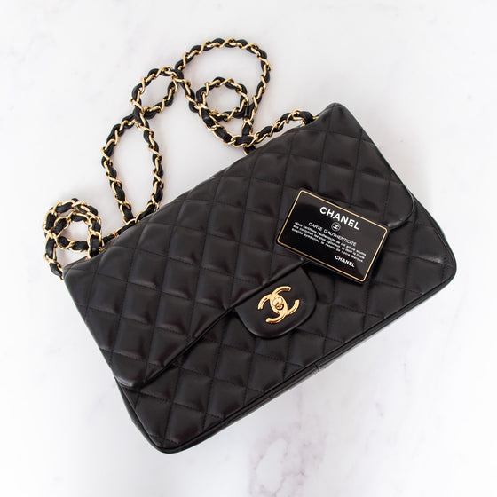 Chanel Black Jumbo Classic Double Flap Bag In Lambskin Leather