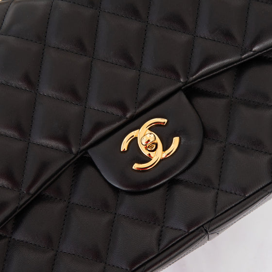 Chanel Black Jumbo Classic Double Flap Bag In Lambskin Leather