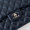 Chanel Navy Jumbo Classic Double Flap Bag In Lambskin Leather