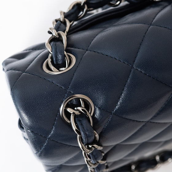 Chanel Navy Jumbo Classic Double Flap Bag In Lambskin Leather